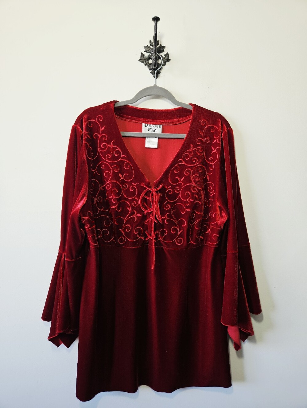 Vintage Y2K Velvet Tunic Top Size 18W Red Vampy Blouse Plaza South Woman